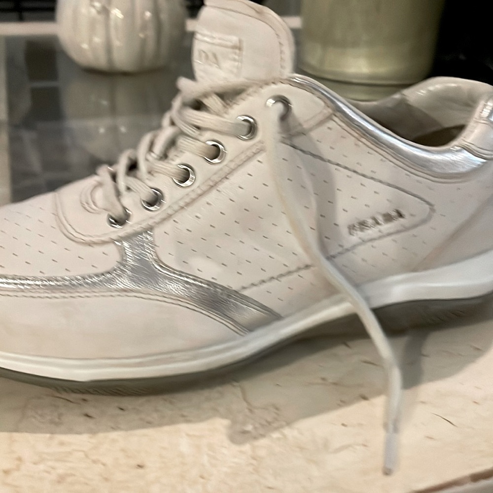 Prada Woman's Sneakers ‘White & Silver’ size 8.5
